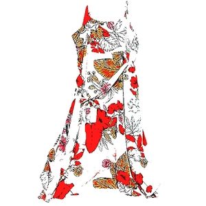 Cream Pink Green Floral Tropical Print Wraparound Dress By Cupshe